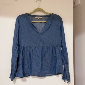 LOFT Denim Blue/Chambray Peplum Blouse